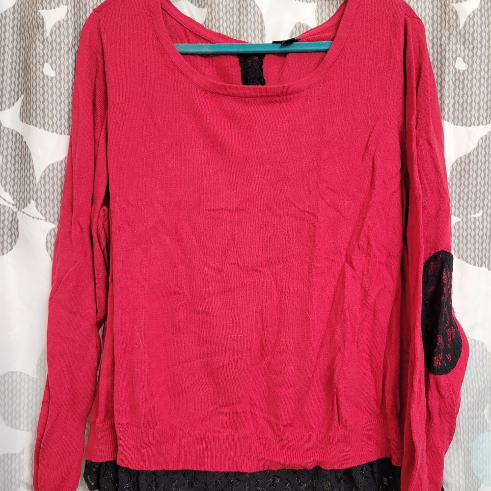 Red sweater with lace accent